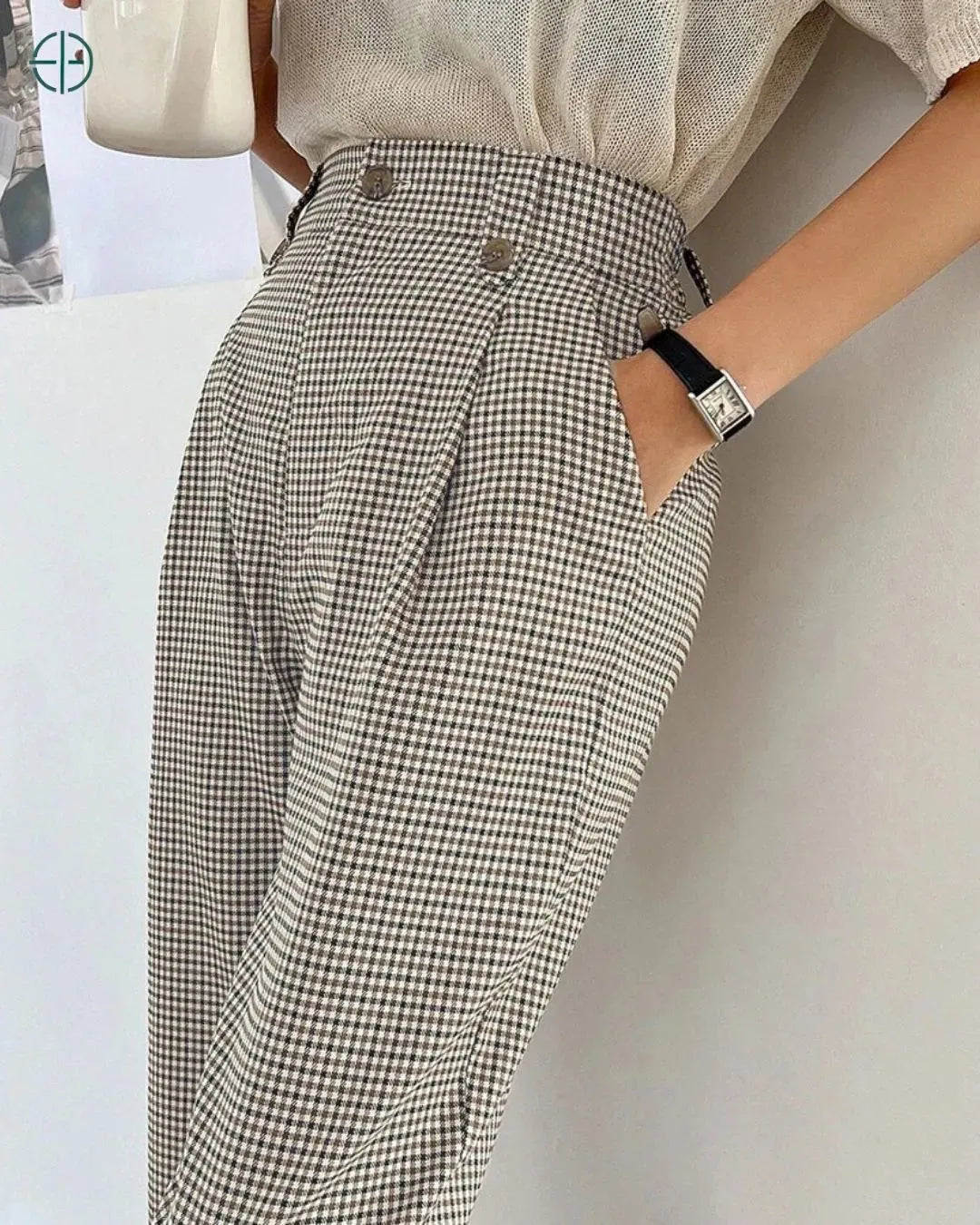 Calça Feminina Gingham com Botão | Rest Money™