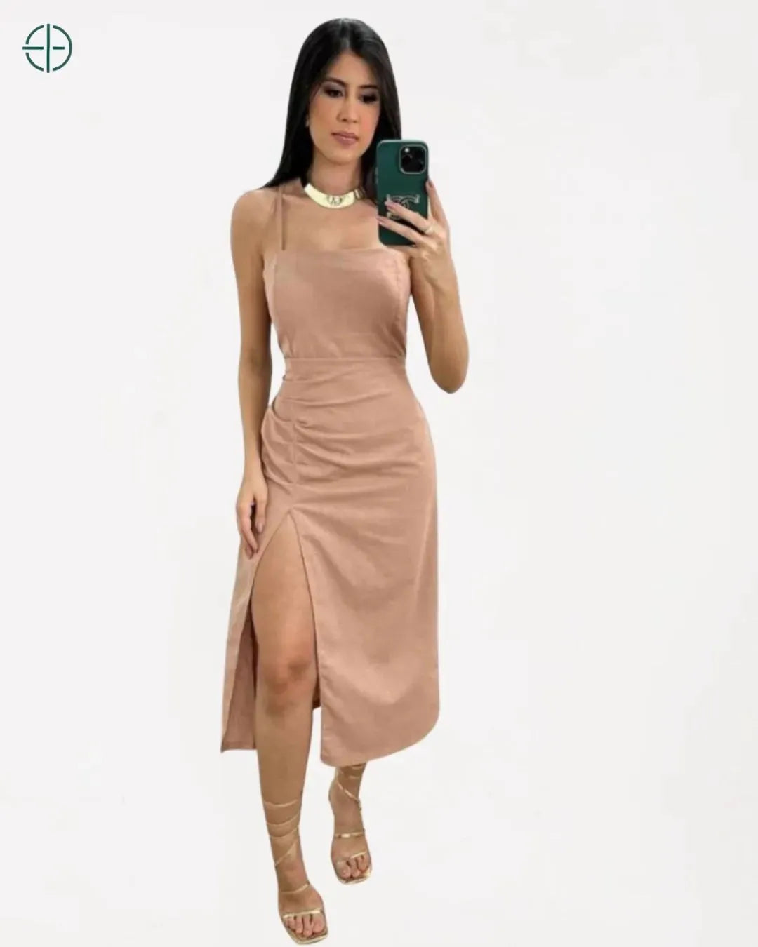 Vestido Midi de Linho | Amarração nas Costas Drapeado | Rest Money™