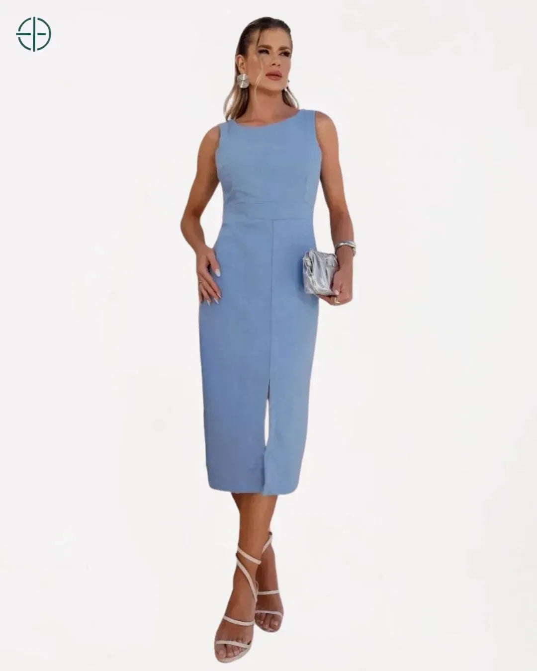 Vestido Midi de Linho com Alças Largas e Fenda Sofisticada | Rest Money™