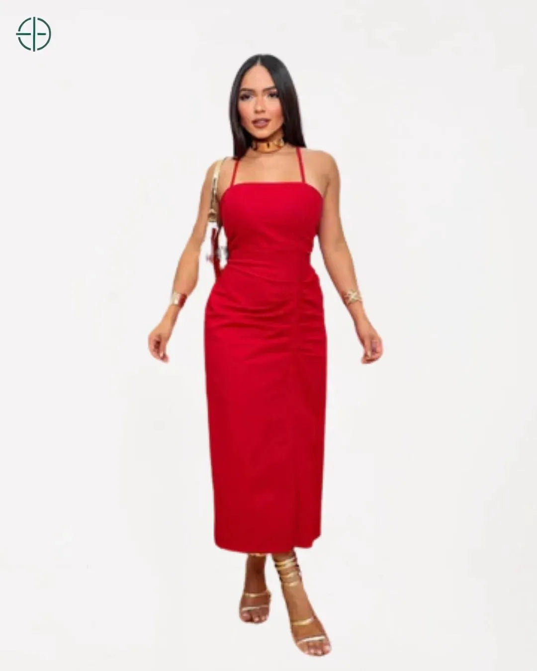 Vestido Midi de Linho | Amarração nas Costas Drapeado | Rest Money™