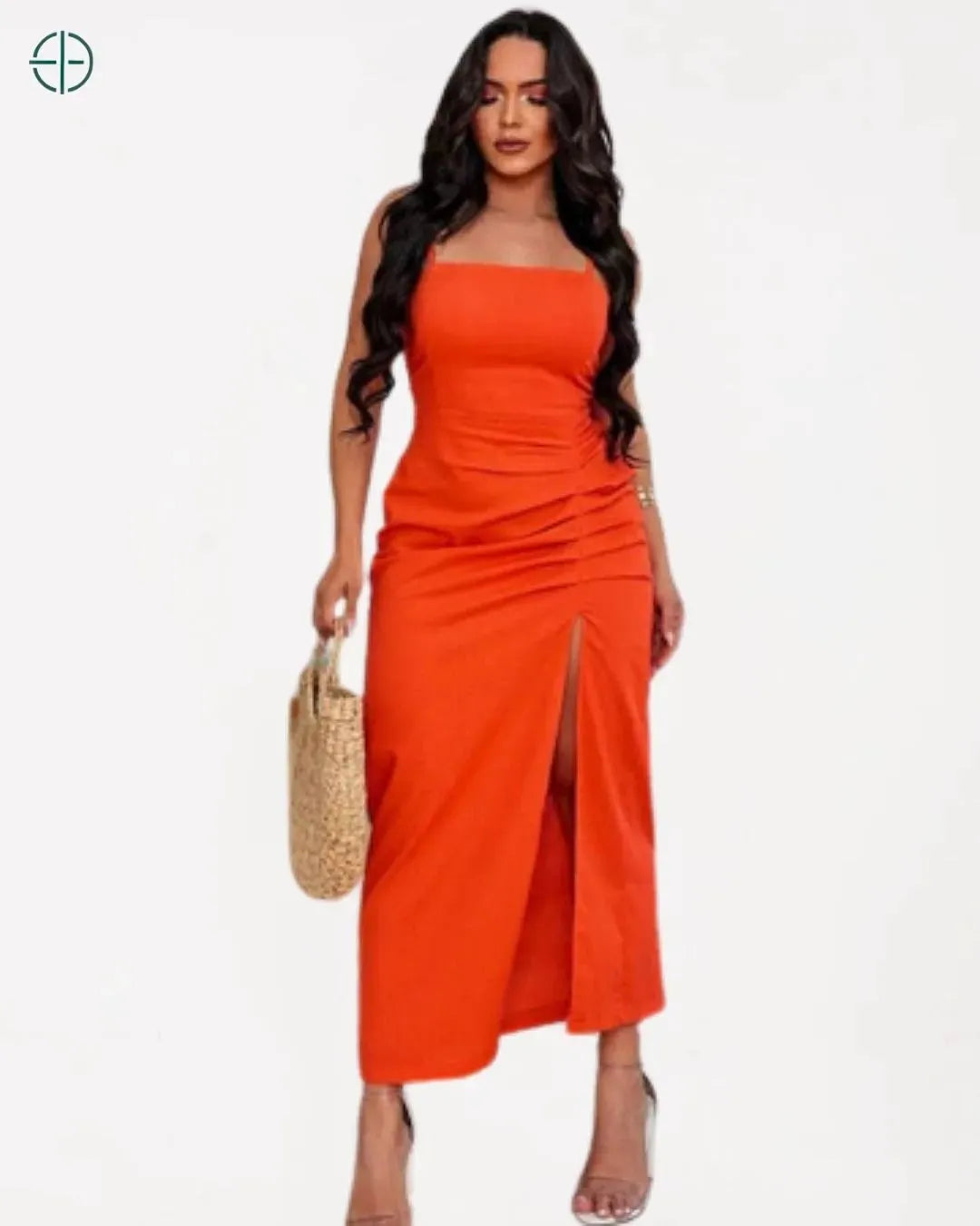 Vestido Midi de Linho | Amarração nas Costas Drapeado | Rest Money™