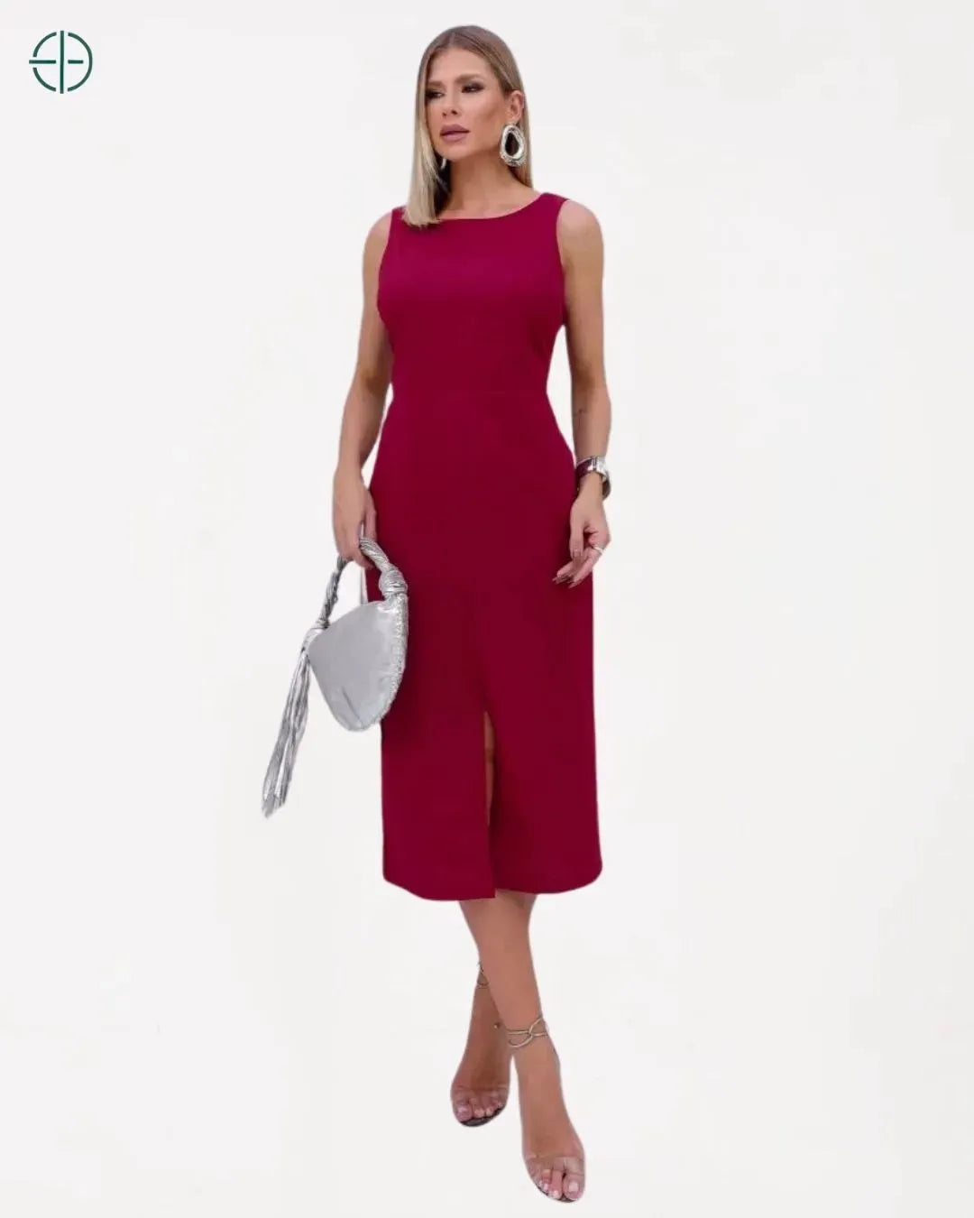 Vestido Midi de Linho com Alças Largas e Fenda Sofisticada | Rest Money™