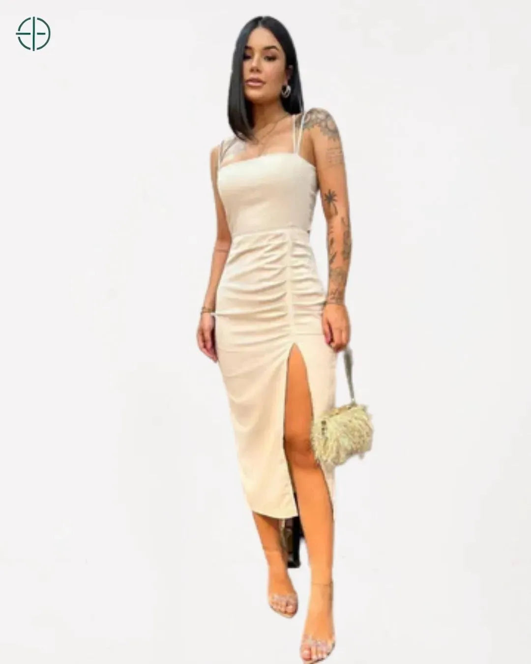 Vestido Midi de Linho | Amarração nas Costas Drapeado | Rest Money™