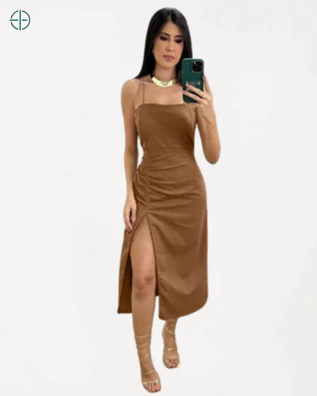 Vestido Midi de Linho | Amarração nas Costas Drapeado | Rest Money™