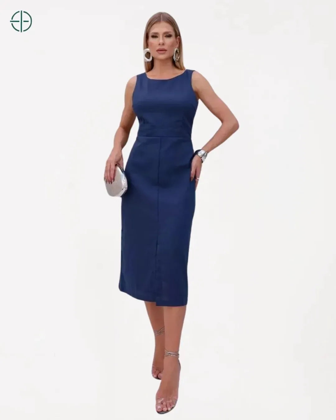 Vestido Midi de Linho com Alças Largas e Fenda Sofisticada | Rest Money™