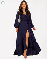 Vestido Longo Manga Longa Envelope Transpassado | Rest Money™