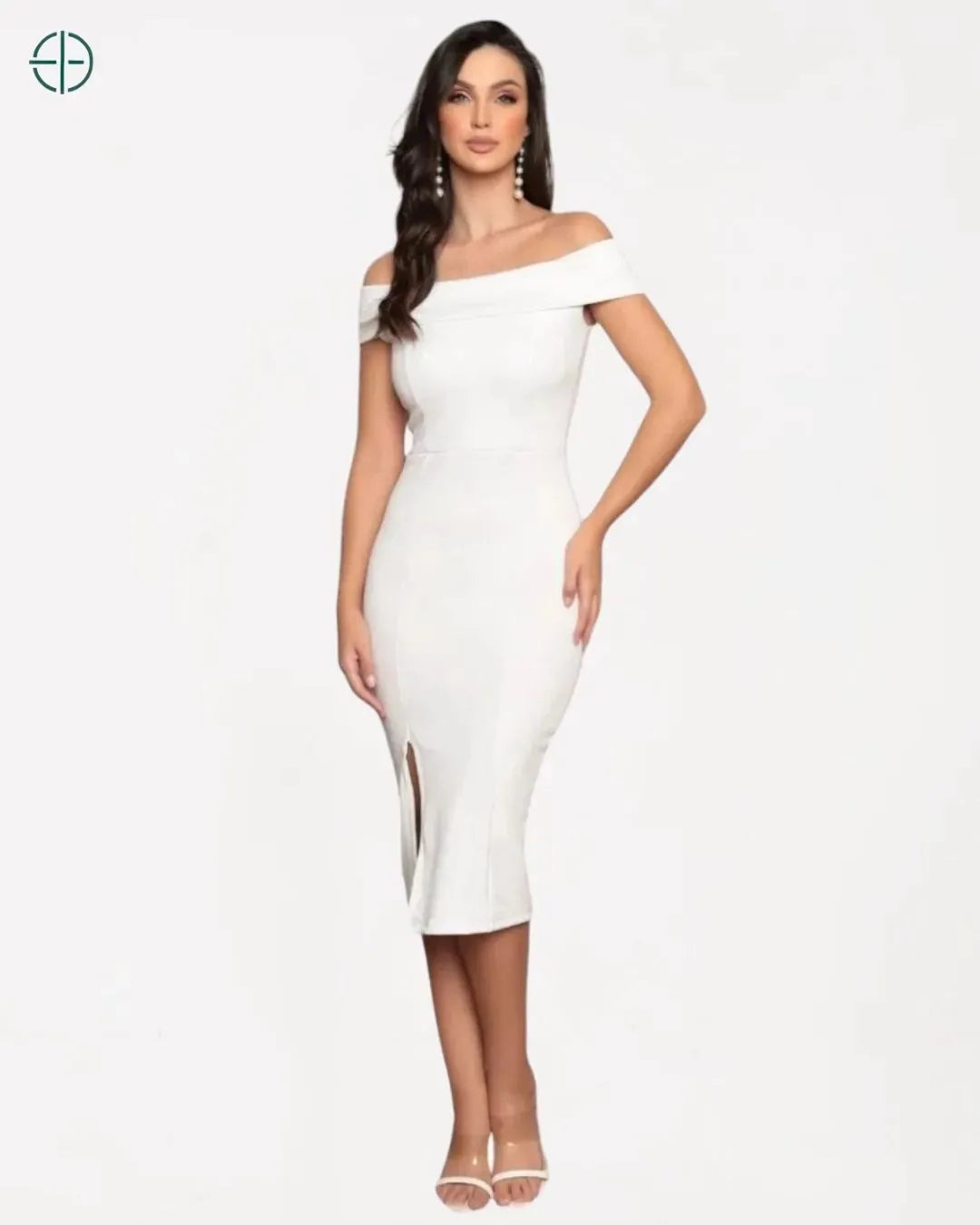 Vestido Midi Tubinho Fenda Lateral Ombro a Ombro | Rest Money™