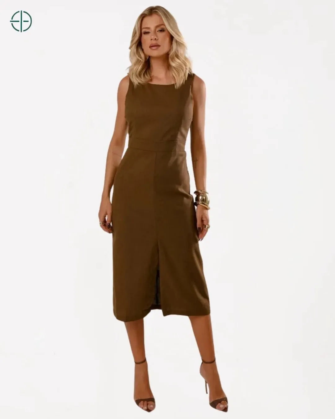 Vestido Midi de Linho com Alças Largas e Fenda Sofisticada | Rest Money™