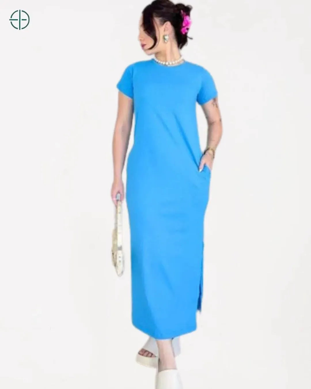 Vestido Longo Algodão Com Bolso e Fenda | Rest Money™