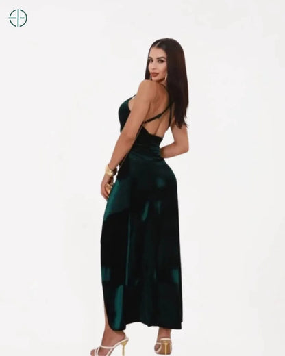 Vestido Alça e Fenda em Veludo Cristal | Rest Money™