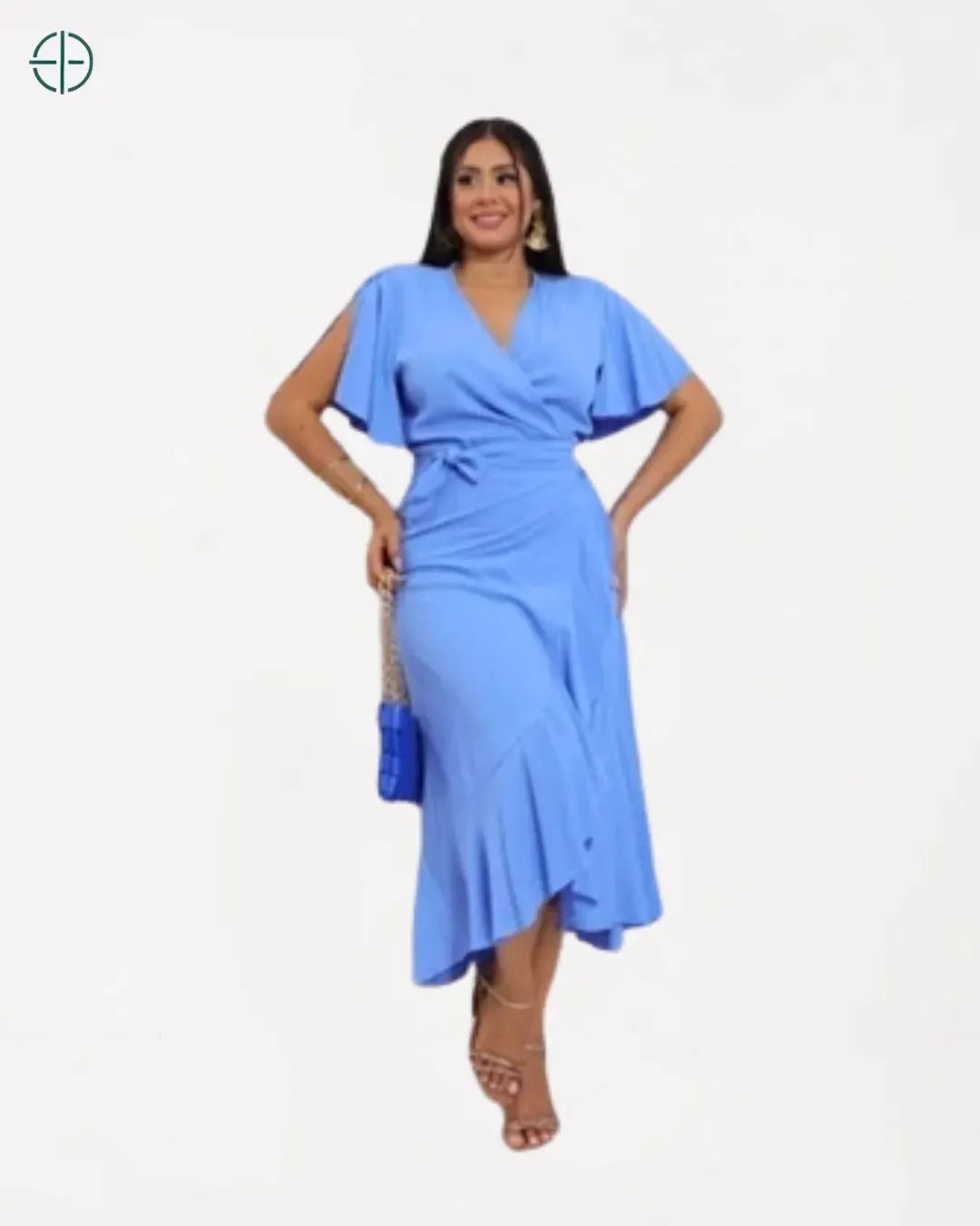 Vestido de Viscolinho Envelope Longo Manga Curta | Rest Money™