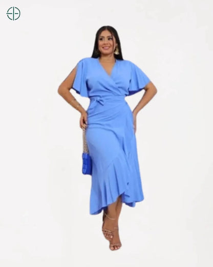 Vestido de Viscolinho Envelope Longo Manga Curta | Rest Money™