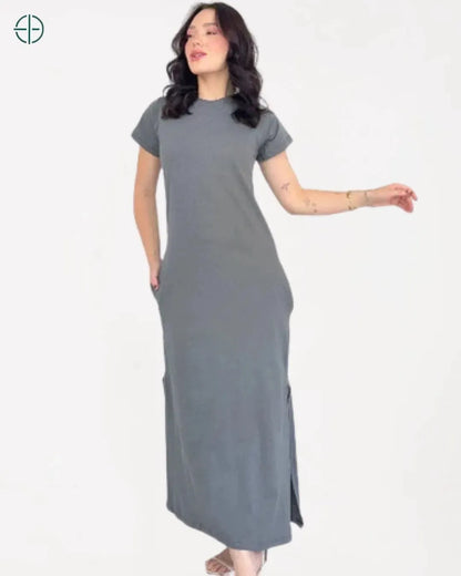 Vestido Longo Algodão Com Bolso e Fenda | Rest Money™