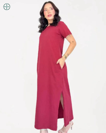 Vestido Longo Algodão Com Bolso e Fenda | Rest Money™