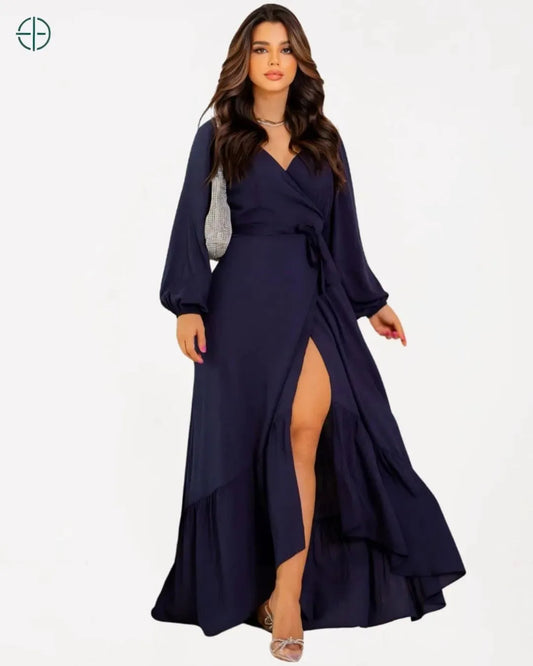 Vestido Longo Manga Longa Envelope Transpassado | Rest Money™