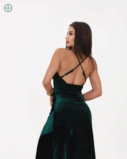 Vestido Alça e Fenda em Veludo Cristal | Rest Money™