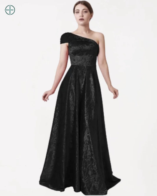 Vestido de Veludo Longo Ombro Único | Rest Money™