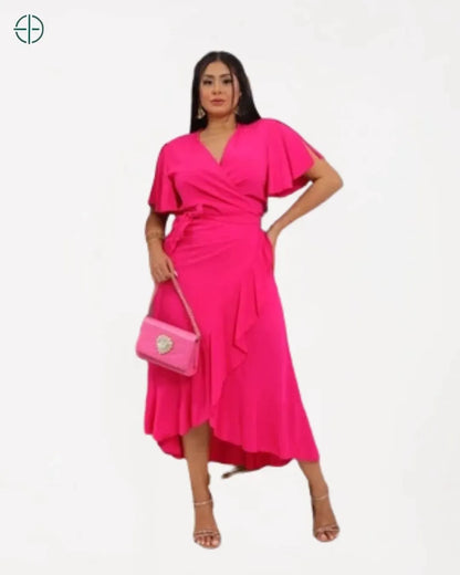 Vestido de Viscolinho Envelope Longo Manga Curta | Rest Money™