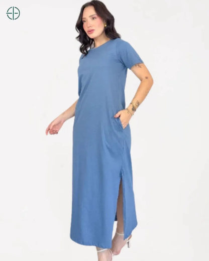 Vestido Longo Algodão Com Bolso e Fenda | Rest Money™