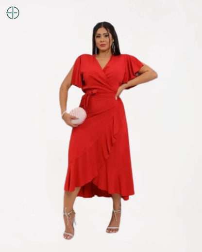 Vestido de Viscolinho Envelope Longo Manga Curta | Rest Money™